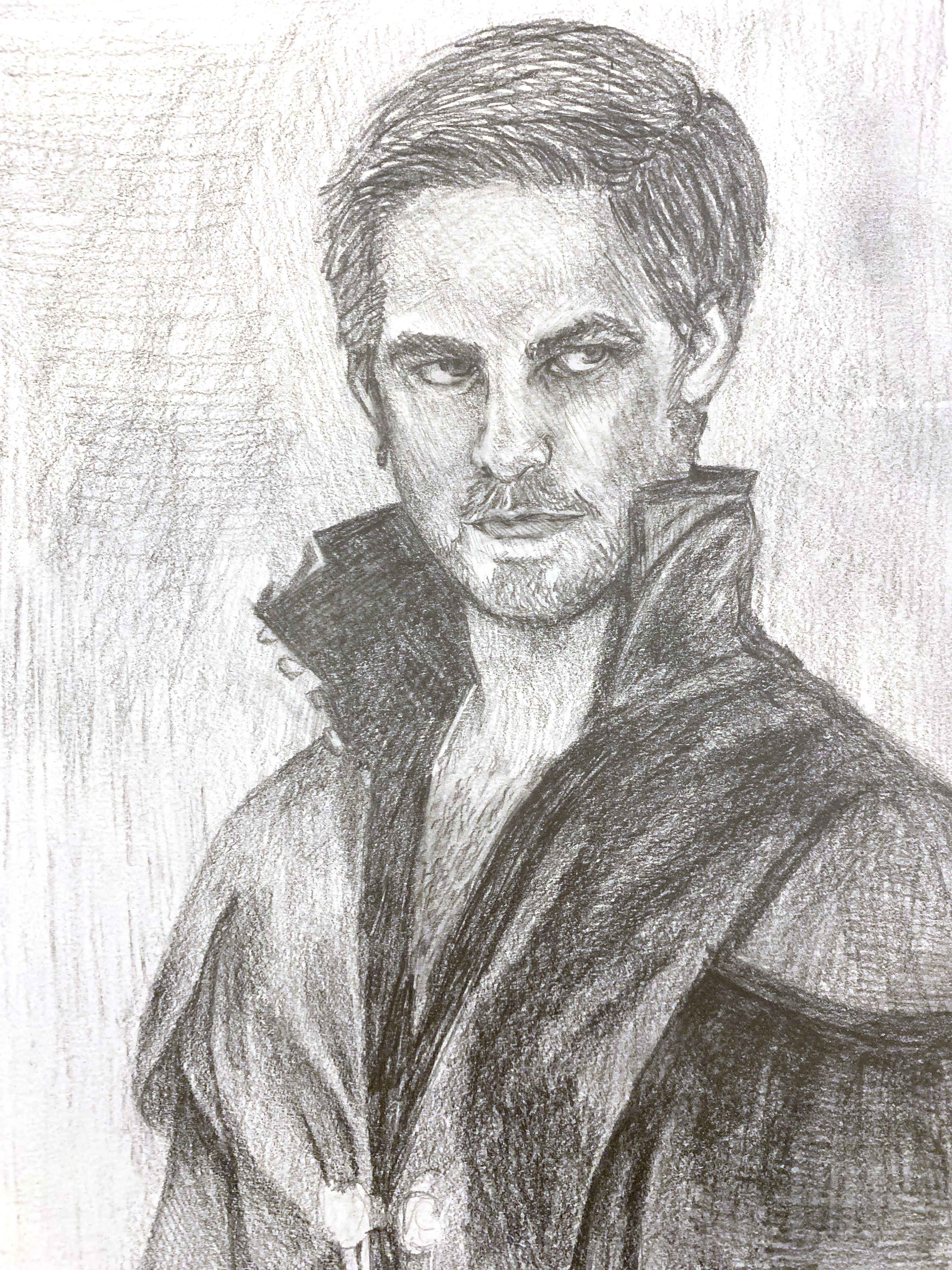 a pencil drawing of Killian Jones from the Once Upon a Time tv show