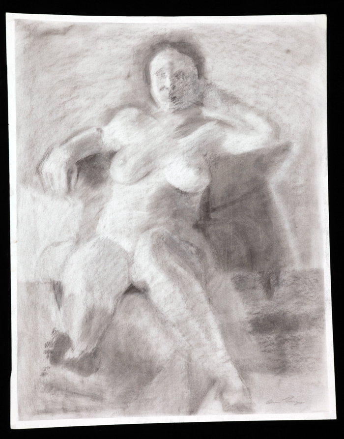 A seated nude with her right foot raised on a stool