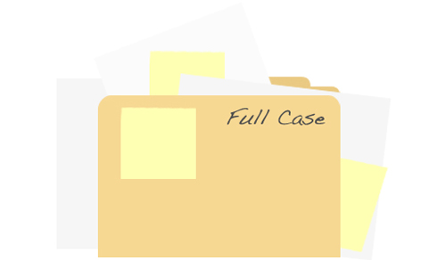 an icon for an IT help interface. Looks like a file folder overflowing with notes. Reads Full Case.