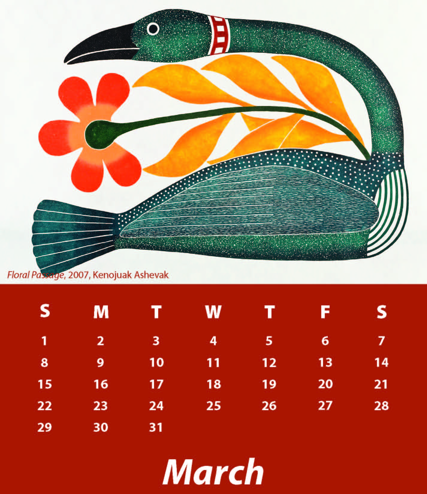 a March calendar with the image Floral Passage