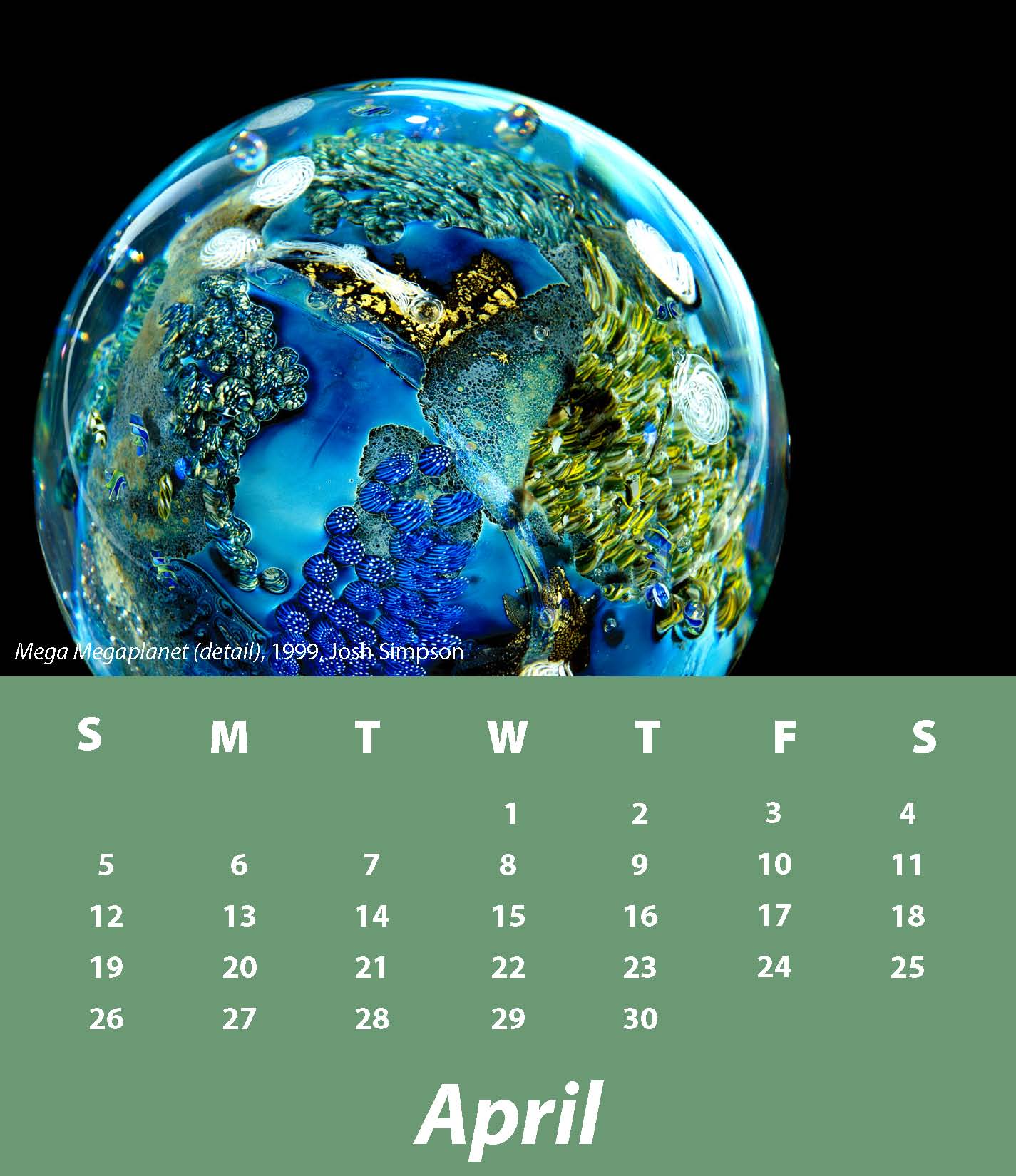 an April calendar with the image Mega Megaplanet
