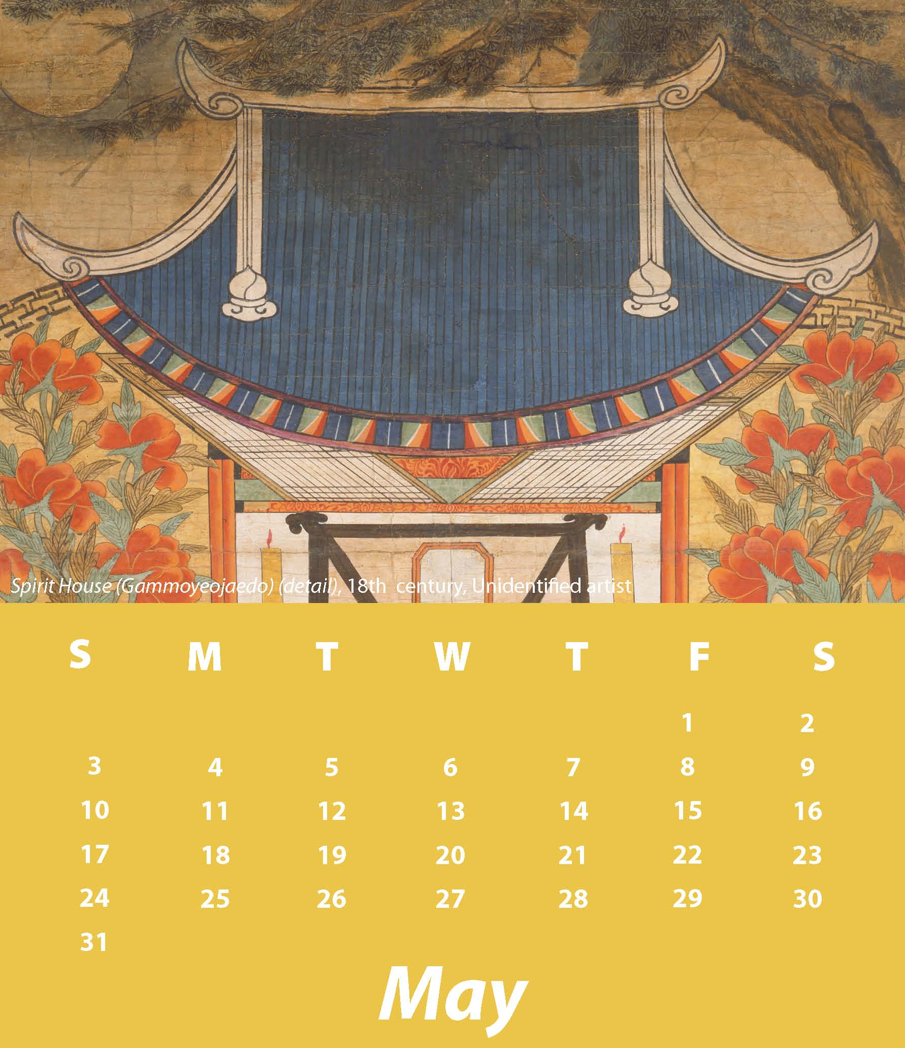 a May calendar with the image Spirit House