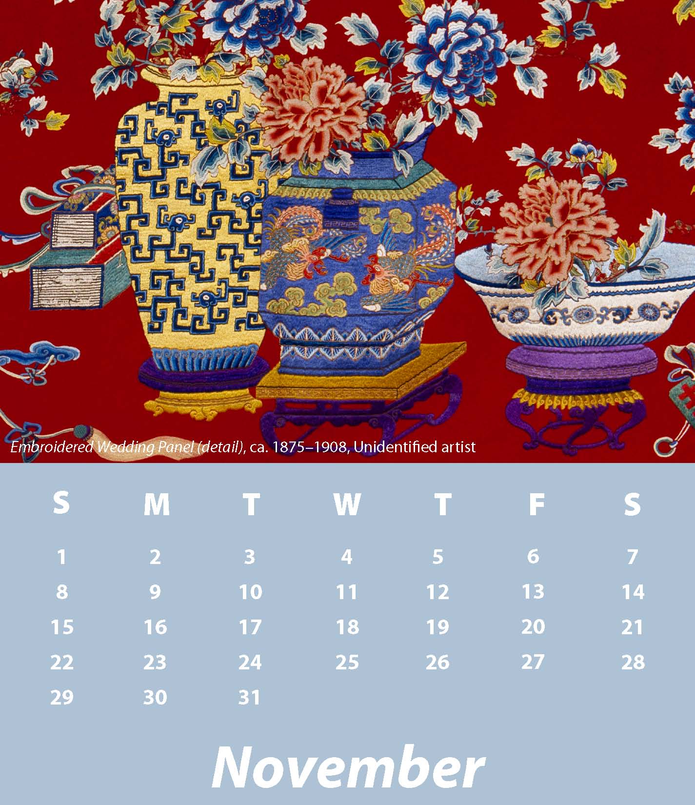 a November calendar with the image Embroidered Wedding Panel