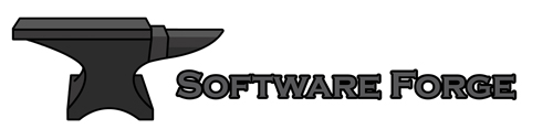 an anvil next to the words software forge