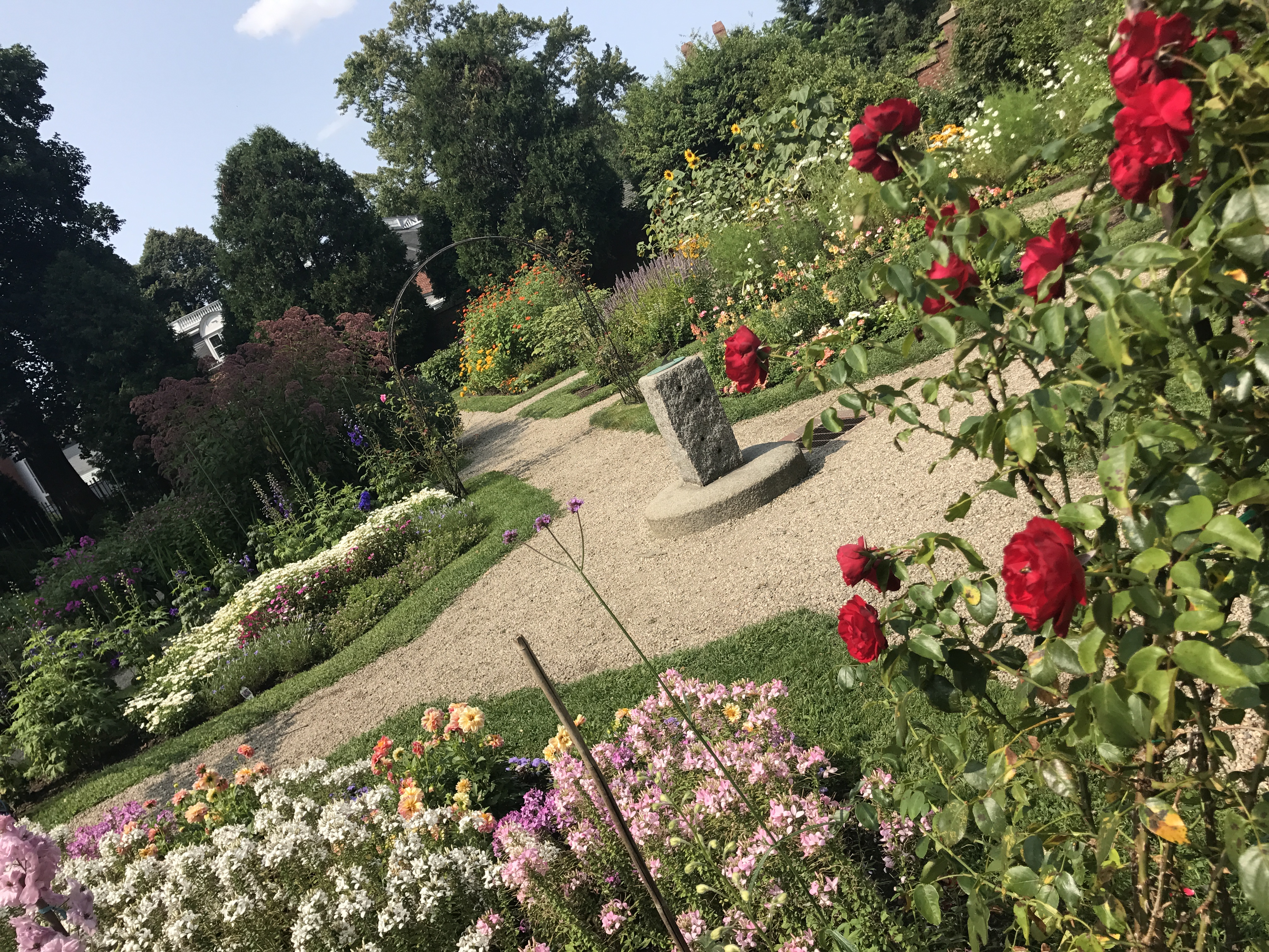 A tilted view of the Ropes Mansion Garden in Salem in full bloom